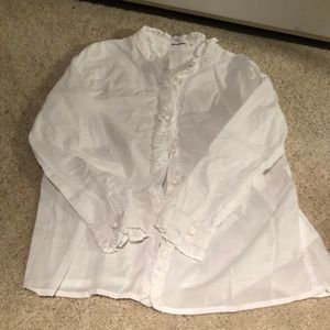 White ruffle button up